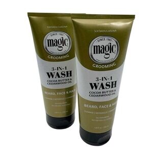 Magic Grooming 3-n-1 Wash Beard Face Hair Cocoa Butter Cedarwood Oil 6.8oz 2Pack